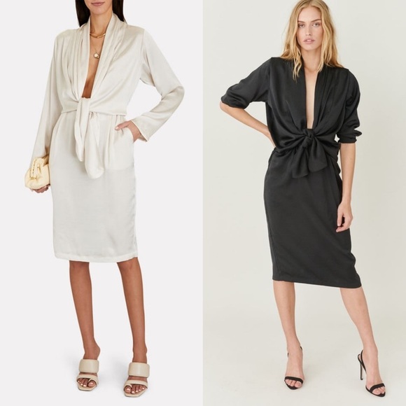 Overlover Dresses & Skirts - NWT Overlover Betty Satin Mini Dress Off White Silhouette Deep V-Neck XS